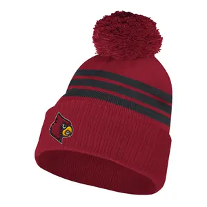adidas Mens Louisville Cardinals 3-Stripes Cuff Pom Beanie Casual - Red