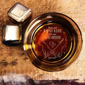From Our First Kiss High quality laser engraved whiskey glasses, Personalize your handwriting Gifts for couples, Home Decor & Gifts, Valentine, Funny gift for men and women
