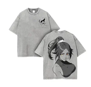 Yoruichi Shihouin Bleach Anime Double Printed Vintage Washed Graphic Tee Unisex Oversize Heavyweight Cotton T-shirt for Anime Fans Oversized Top