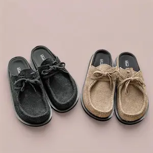 New Half-drag Retro Bag Head Shoes Lace-up Leather One-pedal Half-slippers for Male and Female Couples Comfortable and Stylish