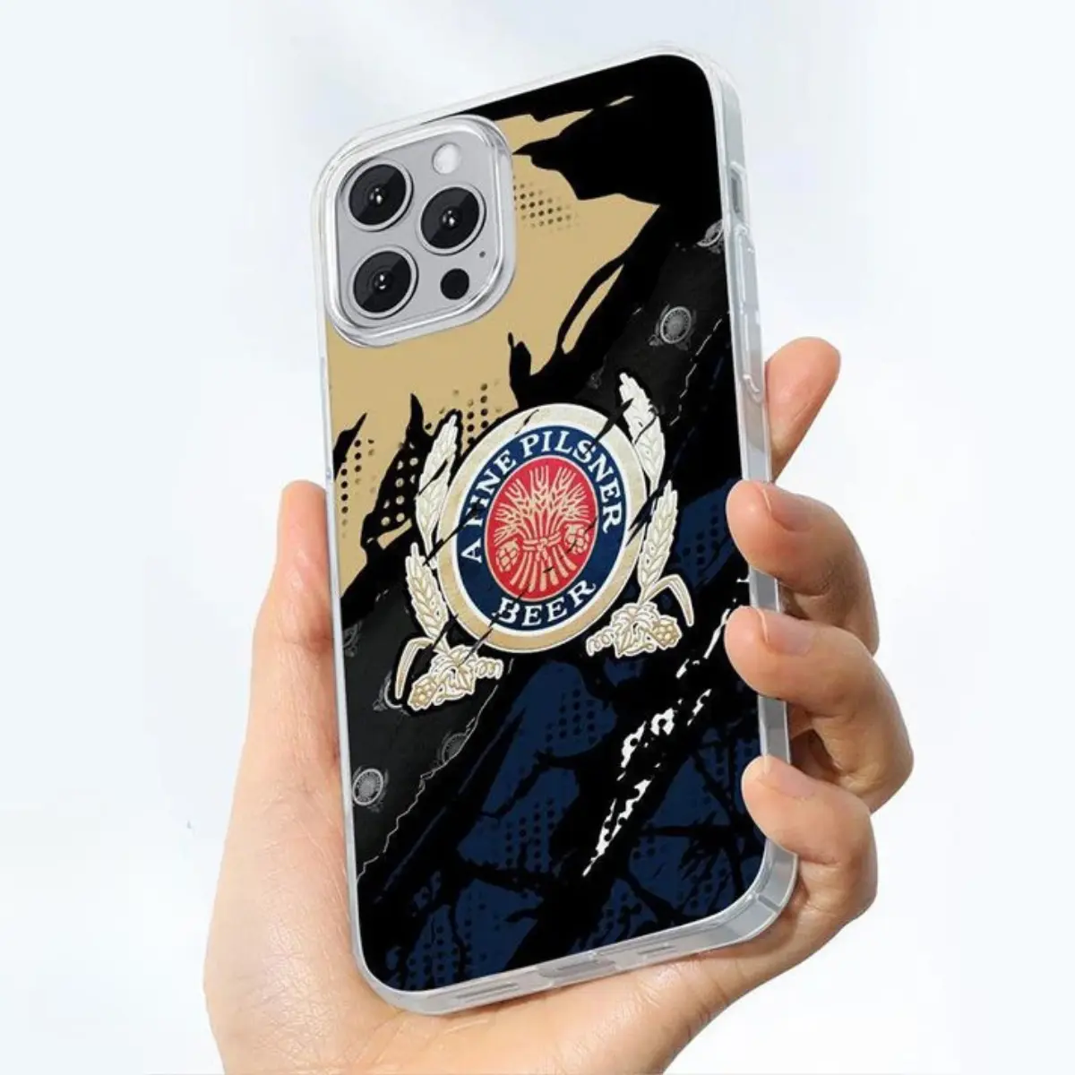 Halftone Miller Lite Beer Phone Case, Beer lover Cover For Iphone 8 to 16 Pro Max, Rugged Protective Case, Classic Lager Gift, Phone Gift, Unique Accessories