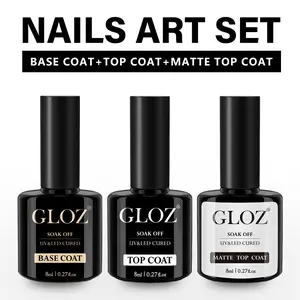 3Pcs 8ml GLOZ Gel Nail Polish Set, Nail Care, Base Coat + No Wipe Top Coat + Matte Nails Top Coat, Soak Off UV LED Cured Nail Art Manicure Kit for DIY Salon at Home