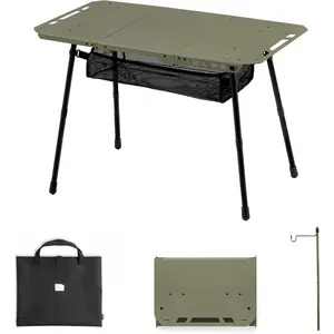 Tactical Camping Table with Adjustable Height, Collapsible Table Lightweight with Carry Bag for Camping, Travel expeditions, Hiking, Picnics, BBQs & Beach Trips