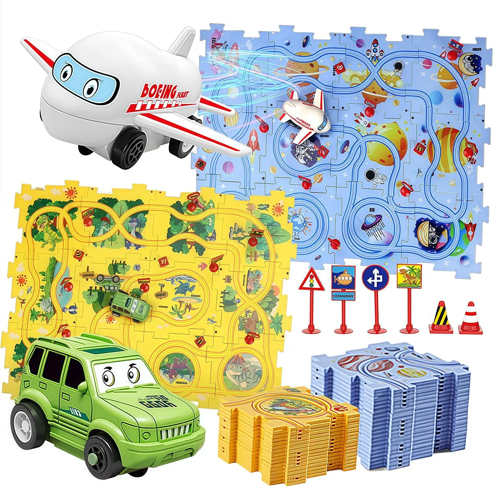 25 PCS Jigsaw Puzzle Track Car Building Set - DIY Assembly Scene Construction Toy, Adventure Play Set for Kids Ages 3+