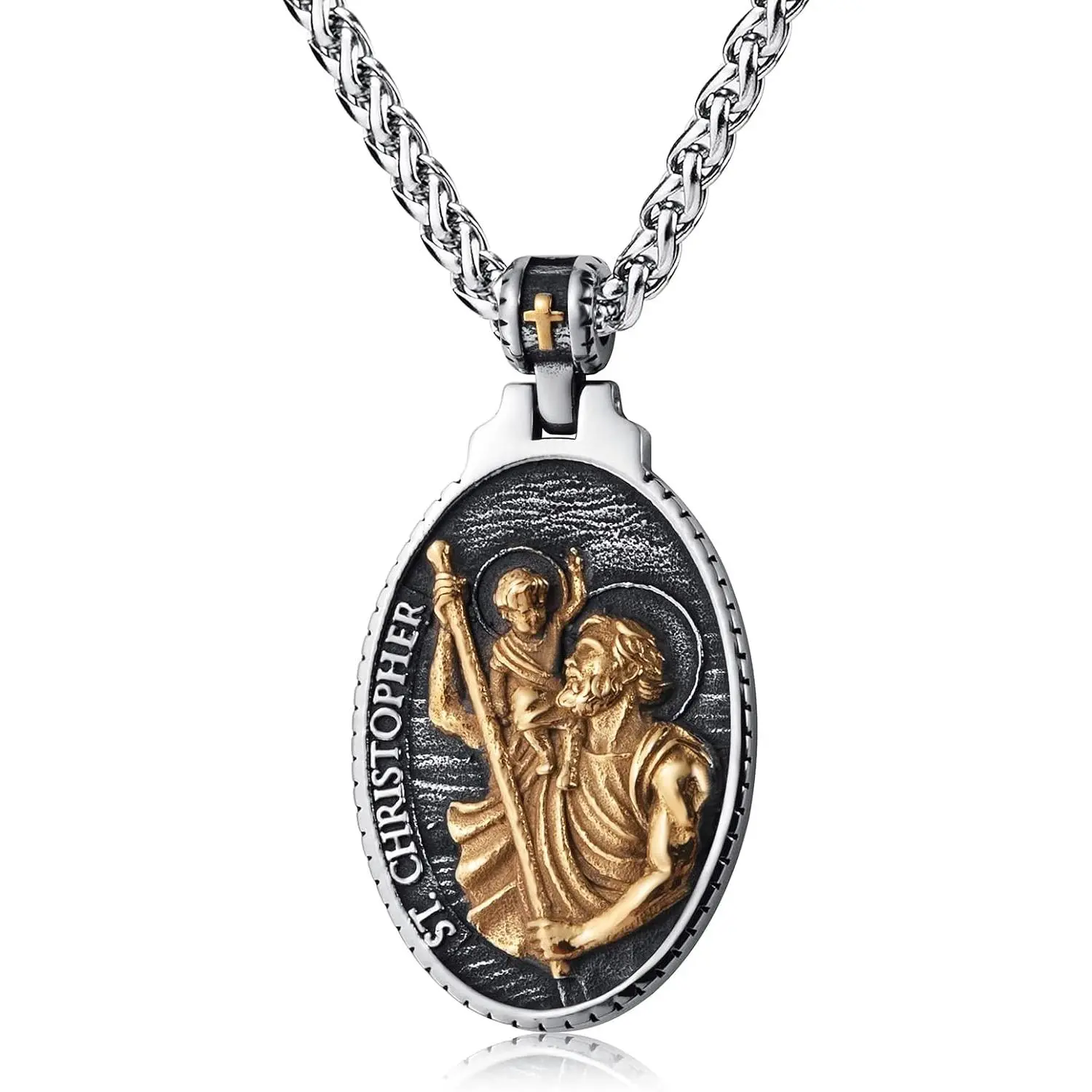 St Christopher/George/Michael/Jusus/Mary Necklace for Men Stainless Steel Patron Saints Medallion Jewelry