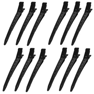 12 count Duck Billed Clips, 3.54 Inches Rustproof Metal  Curl Clips with Holes for Hair Styling, Hair Coloring, Large, Black