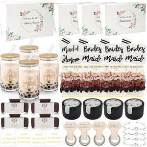 40Pcs Bridesmaid Proposal Box Gifts Set of 4 Will You Be My Maid of Honor Proposal Gifts Set Rectangular Hair Clips Soft Socks Scented Candle Bridesmaid Scrunchies Spiral Hair Ties Bridal Shower