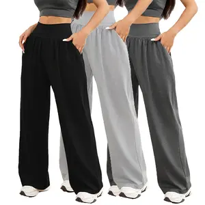 3pcs Women'S Pants - Wide Leg Leggings with Side Pockets, Non-Slip Grip, Machine Washable Pants Lounge - All-Season Pants in Grey/Black/ - Ideal for Home & Outdoor Use, Leggings, Apparel, Casual Style, Durable Fabric, Breathable Material, Women