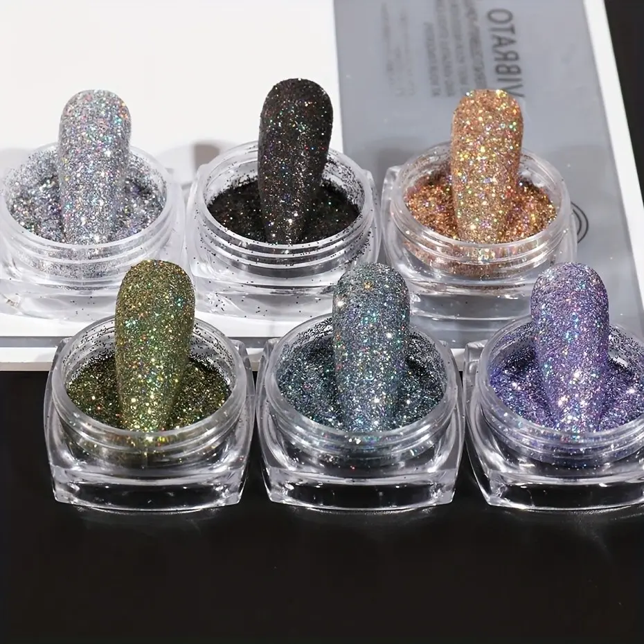 6pcs/set Nail Power Nail Art Accessories Laser Flash Effect, Nail Reflective Laser Glittering, Glam Pack Glitter, Glitter Design, Perfect for Stylish Nails, Ideal for Beauty Lovers