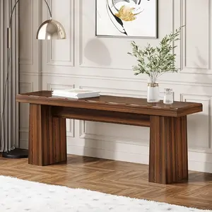 Tribesigns 47-Inch Entryway Bench, Farmhouse Style for Dining, Living Room, Hallway - Wood Bench with Sturdy Frame (Walnut)