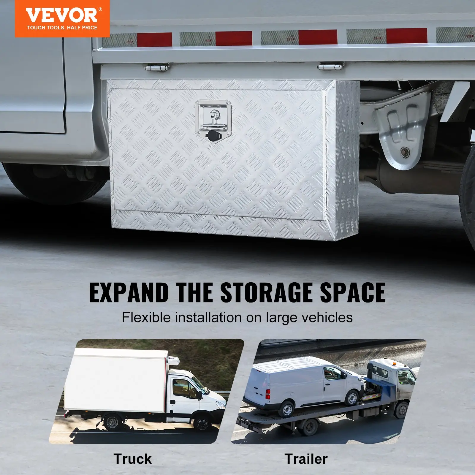 【summerfinds】VEVOR Underbody Truck Box, 30"×14"×16" Pickup Storage Box, Heavy Duty Aluminum Diamond Plate Tool Box with Lock and Keys, Waterproof Trailer Storage Box with T-Handle Latch for Truck, Van, Trailer
