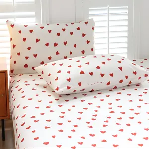 3-Piece Fitted Sheet Set, Heart Print Bed Sheets for Bedroom & Dormitory Use, Perfect Christmas Gift, No Pillowcases Included, Bedding Supplies