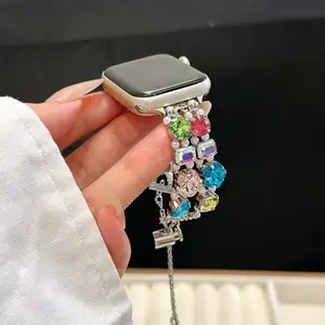 1pc Women's Pink Double-Row Double-Rhinestone Jewelry, Smart watch accessories, Handmade, Metal Watch Band Compatible With Apple Watch Strap, All Models 38mm/40mm/41mm/42mm/44mm/45mm/49mm Sizes, Suitable For Ultra/SE/S9-1 Models, All Seasons Available
