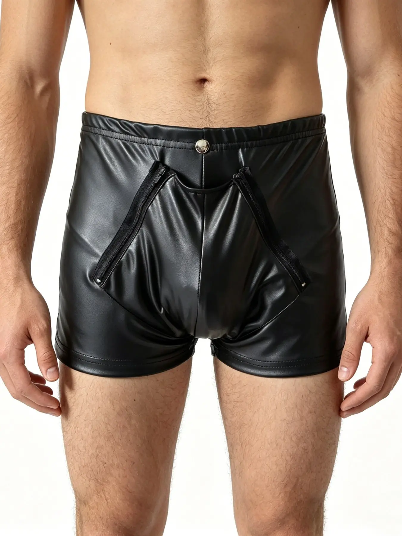 Men's Low Waist Zipper Open Shorts, Costume Shorts, Aesthetic Matte Finish Fashion Nightclub Stage Performance Wear, European and American Style Menswear Pants