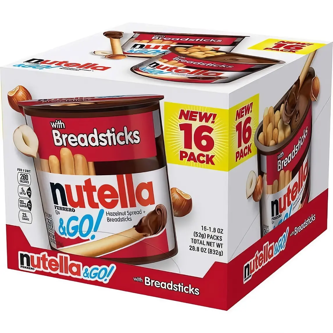 Nutella &GO! with Breadsticks - 16 Pack of 1.8 oz Hazelnut Spread and Breadsticks for On-the-Go Snacking