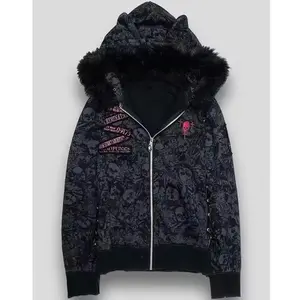 Millennium subculture astringent ancient cat ear skull hooded personalized outerwear punk autumn zip-up jacket for adolescents