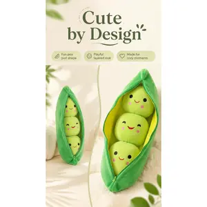 Cartoon green pea pod throw pillow plush toy cute bean expression doll nap pillow bean cushion artist