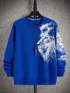 Men's Lion Print Drop Shoulder Sweatshirt, Casual Fashion Sweatshirt, Regular Fit Casual Street Soft Comfy Long Sleeve Round Neck Pullover for Daily Wear, Men's Top for All Seasons