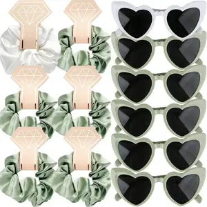 6 Piece Satin Bridesmaid Hair Bands Set + 6 Heart-Shaped Glasses, Creative Wedding Party Gifts, Damage-Free Hair Accessories
