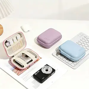 CCD Camera Case, Shockproof Hard Shell Carrying Case with Zipper, Water-Resistant PU Leather Pouch for Digital Camera, Memory Card, Charger, Portable Travel Storage Bag for Women Girls