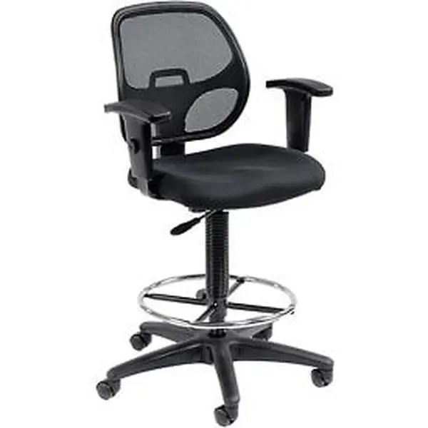 Interion A2911TMIXPlus22A4 Fabric Drafting Stool - Black, Commercial Office Furniture Rolling Chairs & Stools