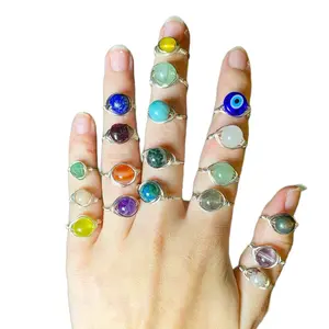 Sterling Silver Wire Wrapped Ring, Natural Semiprecious Gemstones, Unisex Jewelry, Crystal Ring, Stackable Ring Fidget Ring, Spinning Ring.
