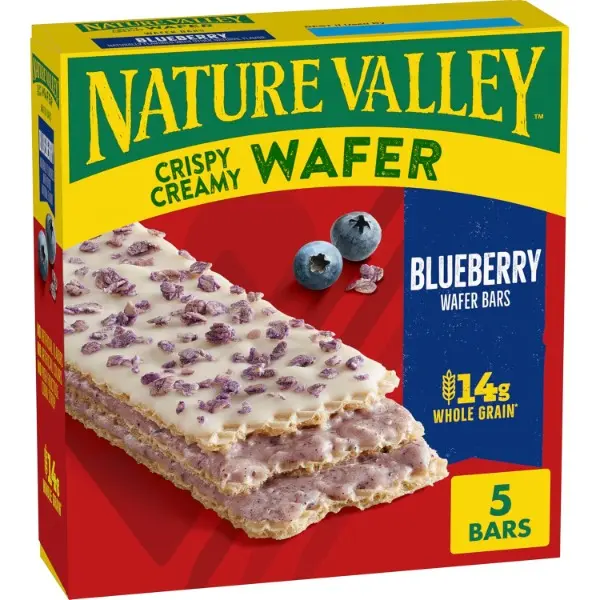 Crispy Whole Grain Blueberry Wafer Bars - Cream-Filled, 5-Count, 6.5 oz Natural Crispy Wafers Made with Canola Oil, Corn Starch, Salt, Whey & Fructose, Healthy Sweet Snacks, Maltodextrin