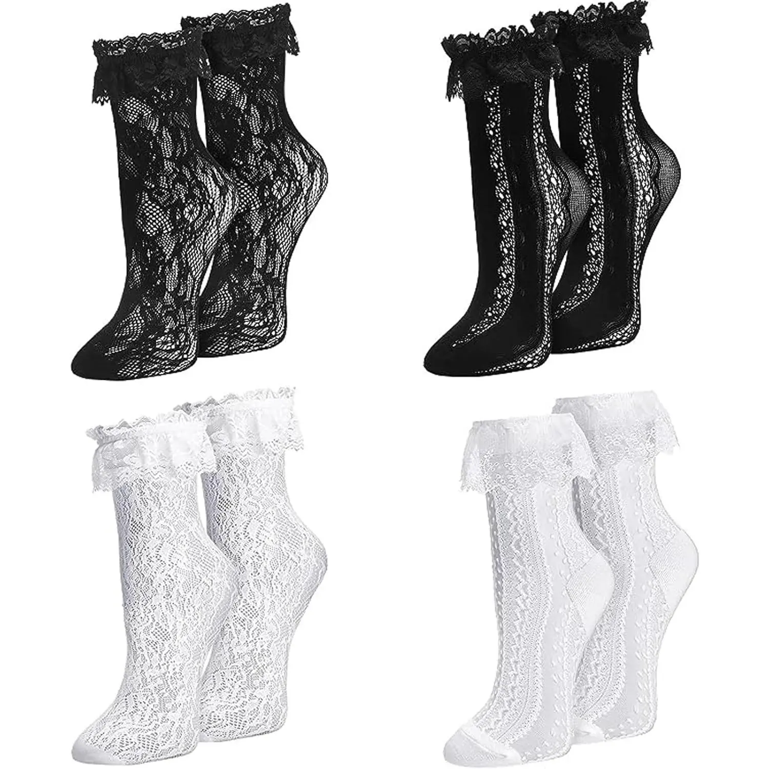 Womens Lace Ankle Socks Ruffle Frilly Dress Socks Sexy Mesh Lace Trim Lolita Sock Lacy Ruffled Bootie Sock for Woman