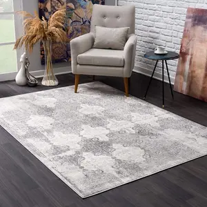 HomeRoots 390210 8 x 11 ft. Gray Distressed Trellis Pattern Area Rug, Indoor Use, Modern