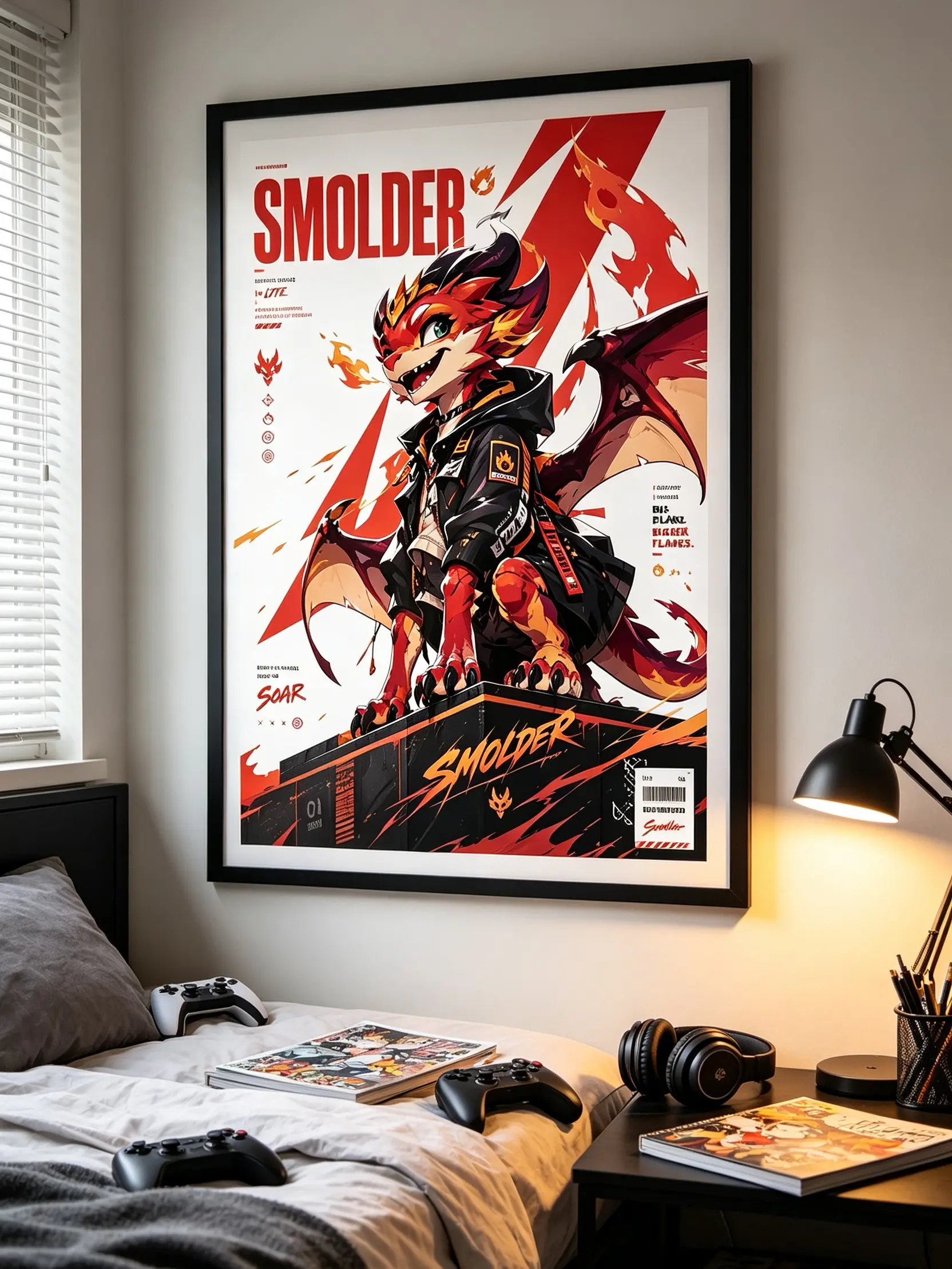 Smolder the Youngest Dragon Artistic Print - Dragon Theme Home Decor, Gamer Room Wall Decoration, Cute Champion Poster with Vivid Colors and Durable Print Surface
