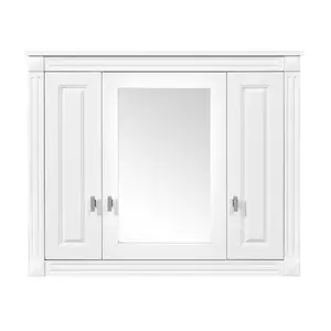 35×7.13×28.74 Inch Wall Mounted Bathroom Medicine Cabinet MDF Rubber Wood Frame 3 Doors 5 Adjustable Shelves 300LBS Capacity High-Definition Mirror Modern Minimalist Storage Cabinet for Bathroom Bedroom Living Room, Enclosed Wall Cabinets, Five-Level Wall