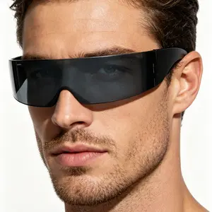Stealth Black Cyclops Visor Glasses - Futuristic Shield Eyewear for Outdoor Cycling & Techwear Fashion
