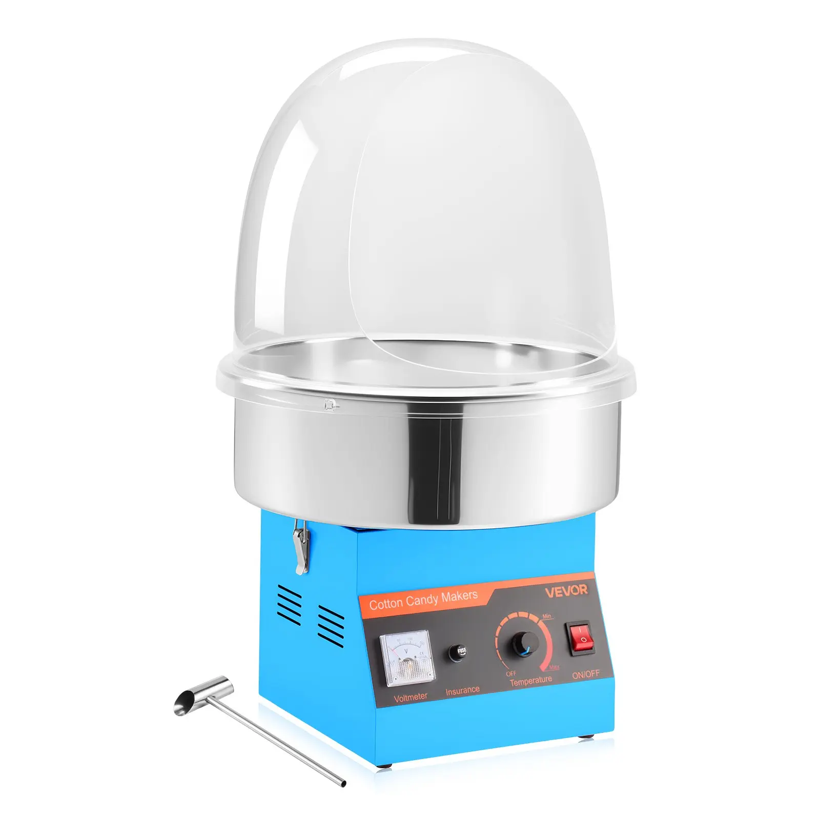 【DealsForYouDays】VEVOR 1000W Commercial Electric Cotton Candy Machine, Aluminum Body, 2800 RPM, Stainless Steel Bowl With Acrylic Cover & Sugar Scoop, Thermostat-Equipped, Overheat Protection, Ideal for Candy Shop & Birthday Party, Blue