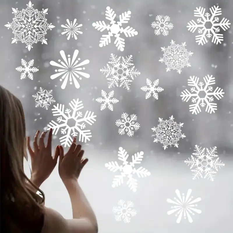 Snowflake Window Stickers, 4 Sheets / 114 Pieces, Static Cling Snowflakes, Christmas & Winter Door Decorations, Holiday Gift Idea