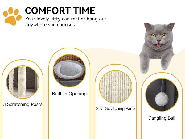 Yitahome 2-Tier Cat House, Indoor Cat Cave Bed Playhouse, Cat Tunnels with Scratch Pad and Hideaway Cube, Cat Condo Furniture for Multi Small Cats