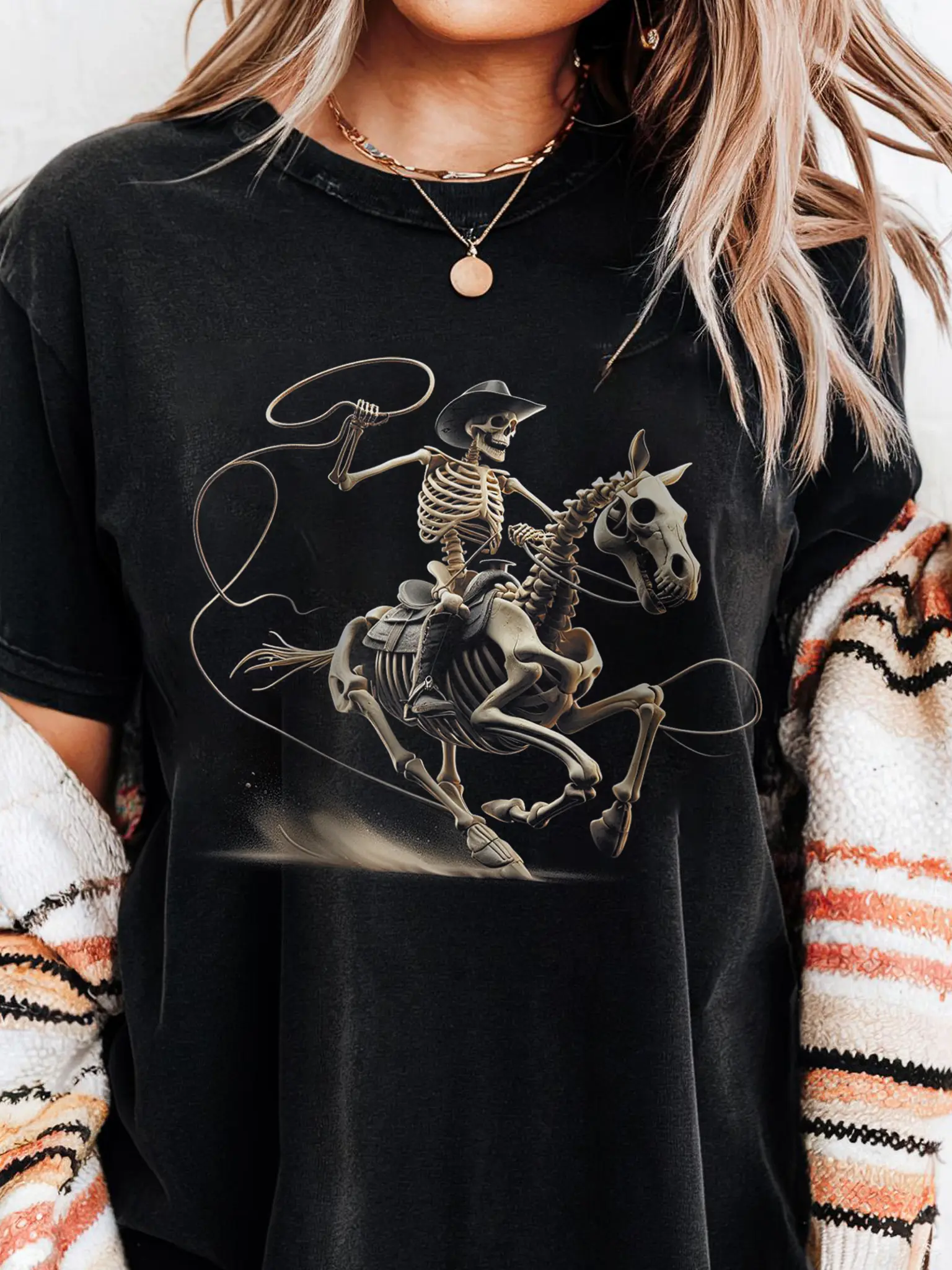 Comfort Colors Halloween Cowboy Horse Skeleton Costume T-Shirt