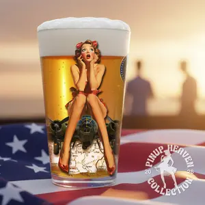 B-17 Flying Fortress Pint Glass  America 250 Collection, Patriotic 16oz Beer Glass | Vintage Barware