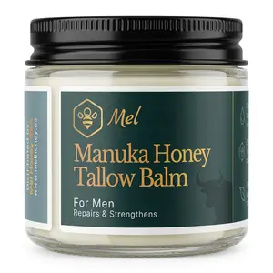 Mel Men's Whipped Tallow and Manuka Honey Balm, Grass Fed Beef Tallow, Manuka Honey, Deep Night Scent - Deep Hydration, Skin Barrier Protection, Natural Ingredients - 2 oz