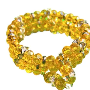 Sunshine 3 Tier Memory Wire Bracelet with Charms and Silver Spacer Beads Yellow Beads Fashion Jewelry fashionable match boy girl