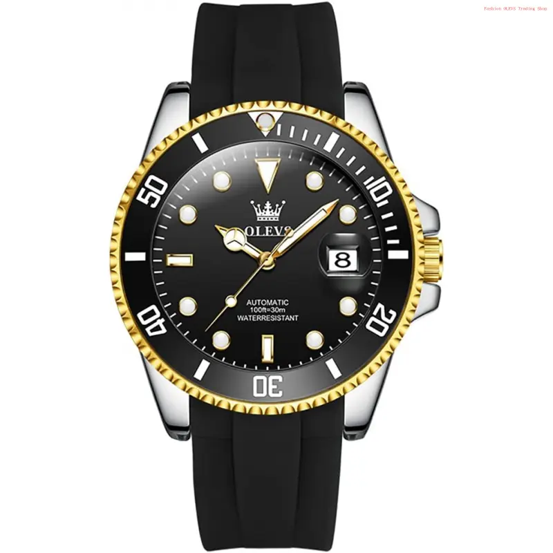 Fashion Brand OLEVS Automatic Watch for Men, Big Face Business Casual Men's Self Winding Watch with Date, Classic Rotatable Bezel Luminous Waterproof Dress Watch for Men, Stainless Steel Band