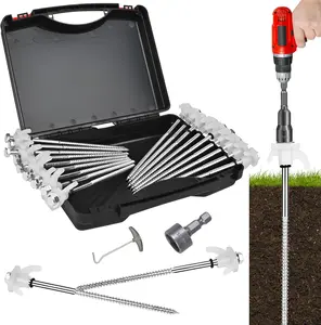 18 Pack 8inch Screw in Tent Stakes Heavy Duty Ground Anchors Screw Tent Pegs Camping Stakes, Hex Pegs Drillable Tent Stakes and Hexagon Head Drive and Storage Box