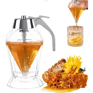 No Drip Honey Dispenser with Stand(Non-glass) - Honey and Syrup Storage Container - Suitable for Honey, Syrup, Jam - 8oz No Drip  Honey Storage Dispenser - Easy to Use