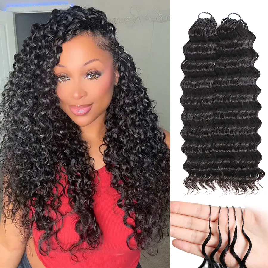 Pizazz Feather Crochet Human Hair Deep Curly Invisible Miracle Knots Crochet Hair Extensions Pre-Separated For Black Women 60g/Pack 4-5 Packs for Full Head Summer Vacation Hair
