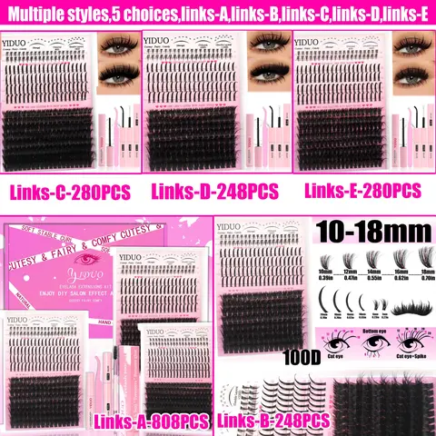 3-5 Styles Lash Clusters Kit, 60D/80D Manga Volume 3D Eyelash Extensions, 6-20mm D Curl Wispy Individual DIY Lash Clusters with Bond & Seal, Tweezers & Removers, Fluffy Individual Lashes