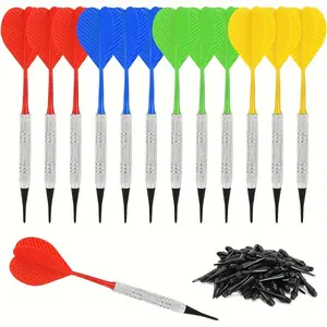 12pcs Soft Tip Darts - Bar Dart, Plastic Set with 100 Replacement Tips For Electronic/Plastic Dartboards Suitable for Adults & Beginners Great Gift Game Night