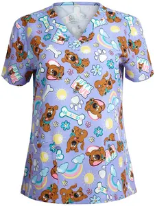 Scooby-Doo Nurse Scrub Top for Women – Funny Puppy Cartoon Print Medical Uniform RN CNA LPN