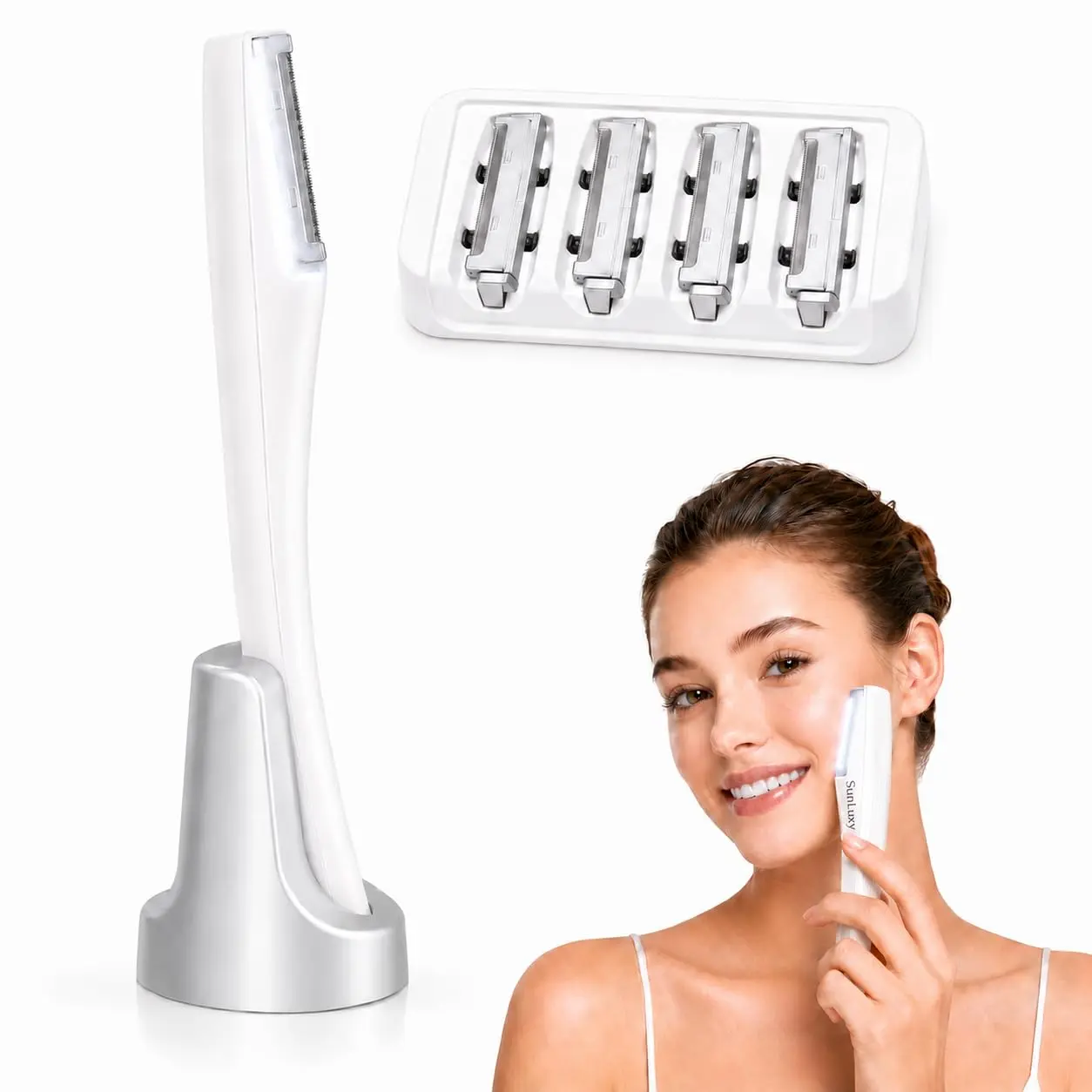 Sunluxy Sonic Dermaplaning Tool for Women - Gently Remove Facial Peach Fuzz Sonic Smooth Dermaplane Razor for women face - Solve Peach Fuzz & Dead Skin At Home - Ideal Gfits for Women Mom