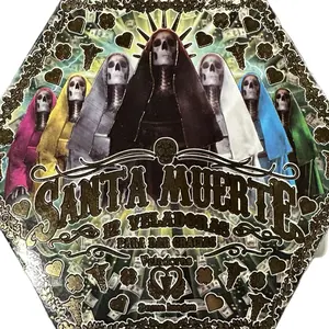 New Years Santa Muerte Candle Bundle - 12 Veladoras Para Bar Chacun - Colorful Skeletons Design - Perfect for Festive Celebrations