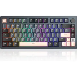 LIGHT75  Creamy Keyboard, Tri-Mode /2.4GHz/USB-C RGB Backlit, Gasket Hot Swappable Custom Gaming Keyboard for Win//PC, with Knob, 4000mAh , Grey