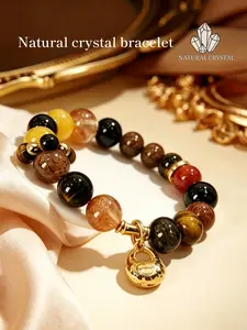 Natural Yellow Resin Flower Multi-Treasure Bracelet, Crystal Stacking Bracelet, Stone of Wealth, enhances confidence, Handcrafted with fine beads, Beaded Bracelet, can be worn in layers, Unique fashion, eye-catching spiritual accessory for everyday out